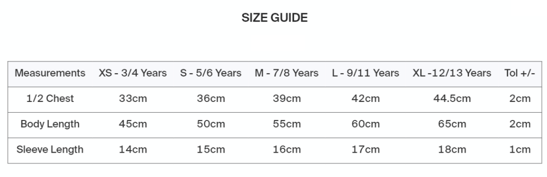 Darwen FC - Little Darreners Shirt - Royal - Size Guide
