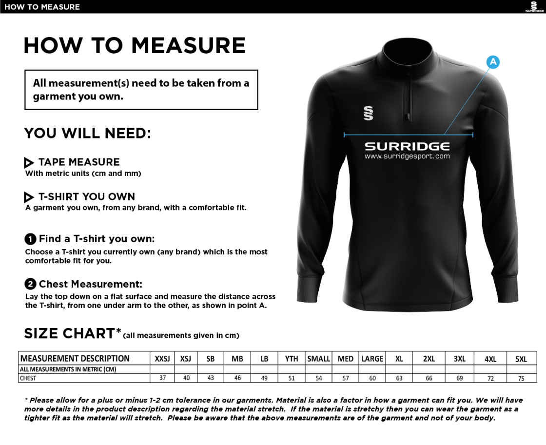 Darwen FC - Blade Tracksuit Top - Size Guide