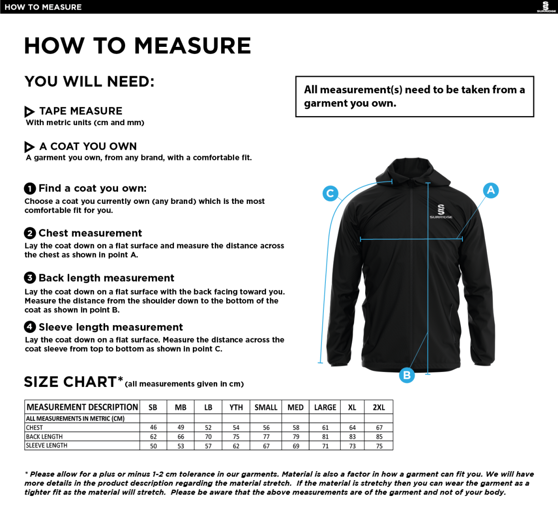 Darwen FC - Dual Elite 1/4 Zip Hoody / Rain Jacket : Navy - Size Guide