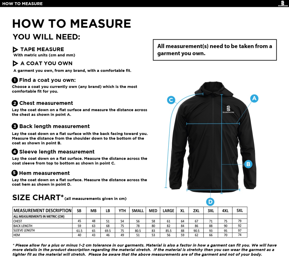 Darwen FC - Dual Full Zip Training Jacket - Navy - Unisex Fit - Size Guide