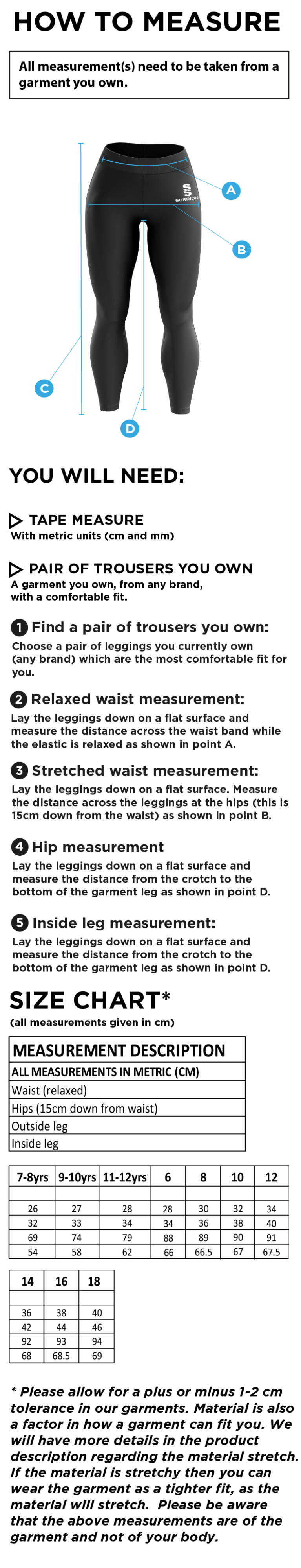Womens Match Day - Performance Full Length Leggings - Black - Women's Fit - Size Guide