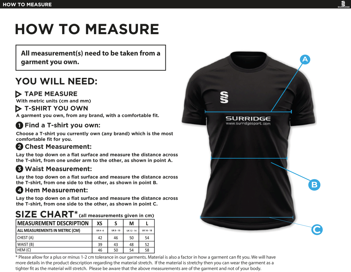 Darwen FC - Dual Games Shirt - White - Women's Fit - Size Guide