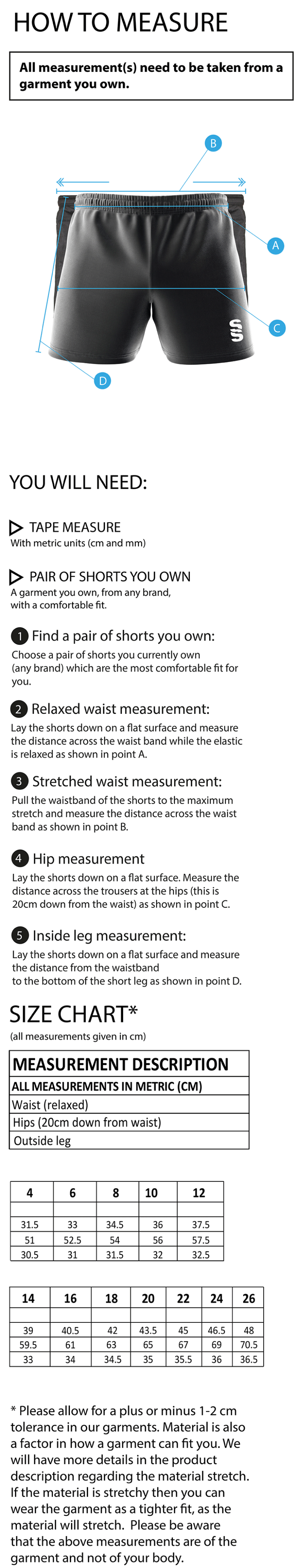 Womens Match Day - Match Short - Black - Women's Fit - Size Guide