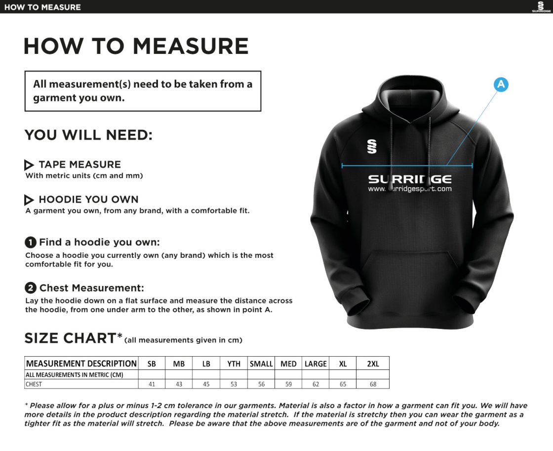 Darwen FC - Blade Hoody : Navy / Royal / Amber - Size Guide