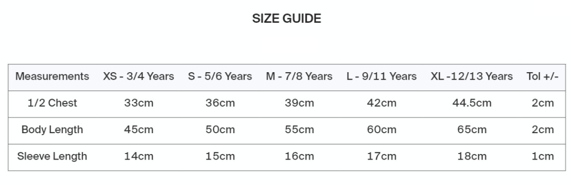 Darwen FC - Little Darreners Shirt - Royal - Size Guide