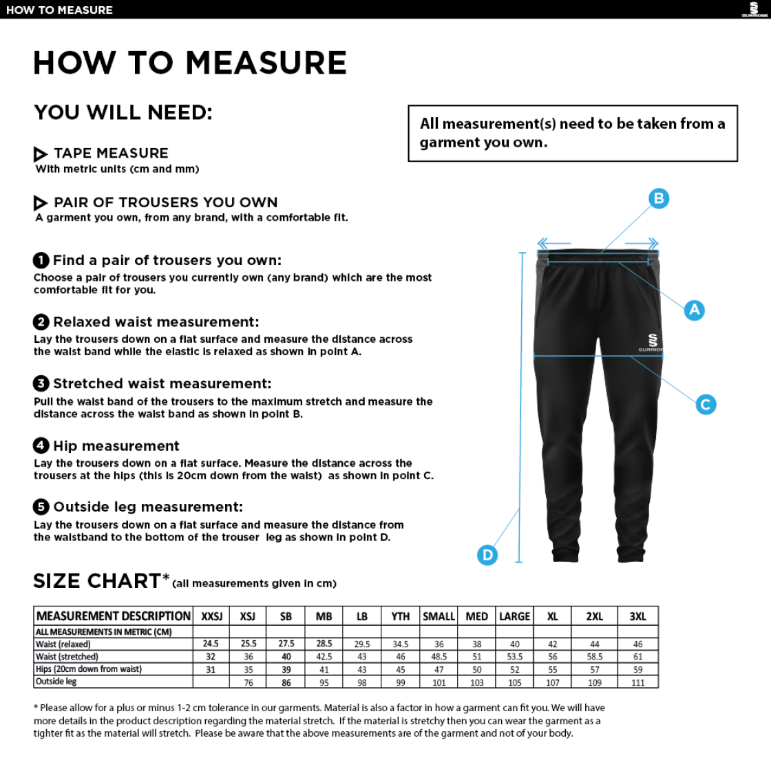 Darwen FC - Tracksuit Pant - Size Guide