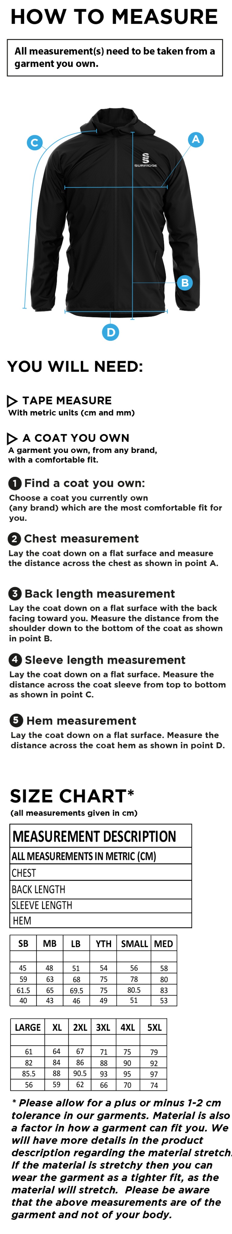 Womens Match Day - Dual Full Zip Training Jacket - Royal - Unisex Fit - Size Guide