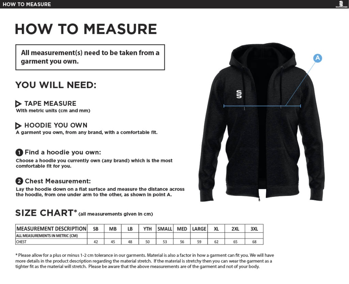 Darwen FC - Dual Full Zip Hoody - Royal - Unisex Fit - Size Guide