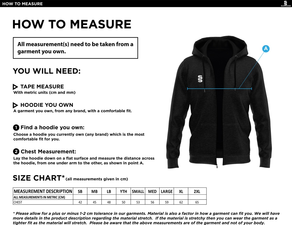 Womens Match Day - Dual Full Zip Hoody - Royal - Unisex Fit - Size Guide