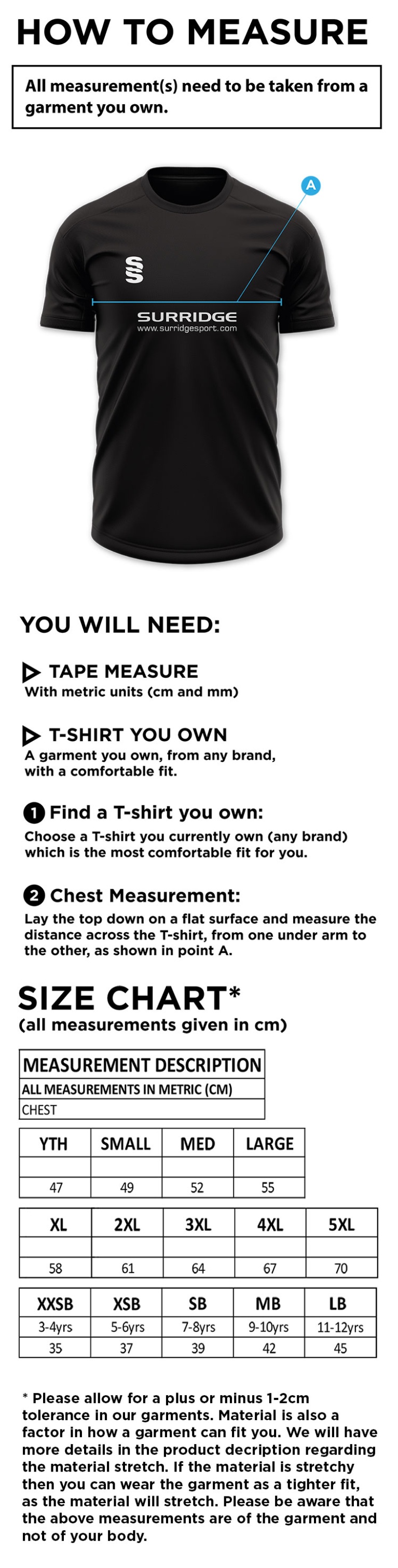 Match Day - Dual Games Shirt - Red - Size Guide