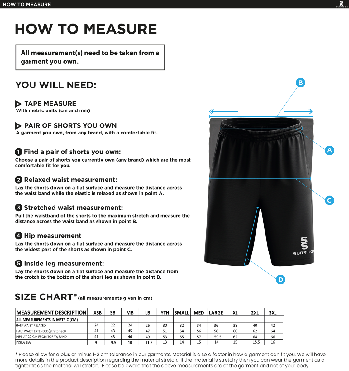 Darwen FC - Classic Football Short - White - Size Guide