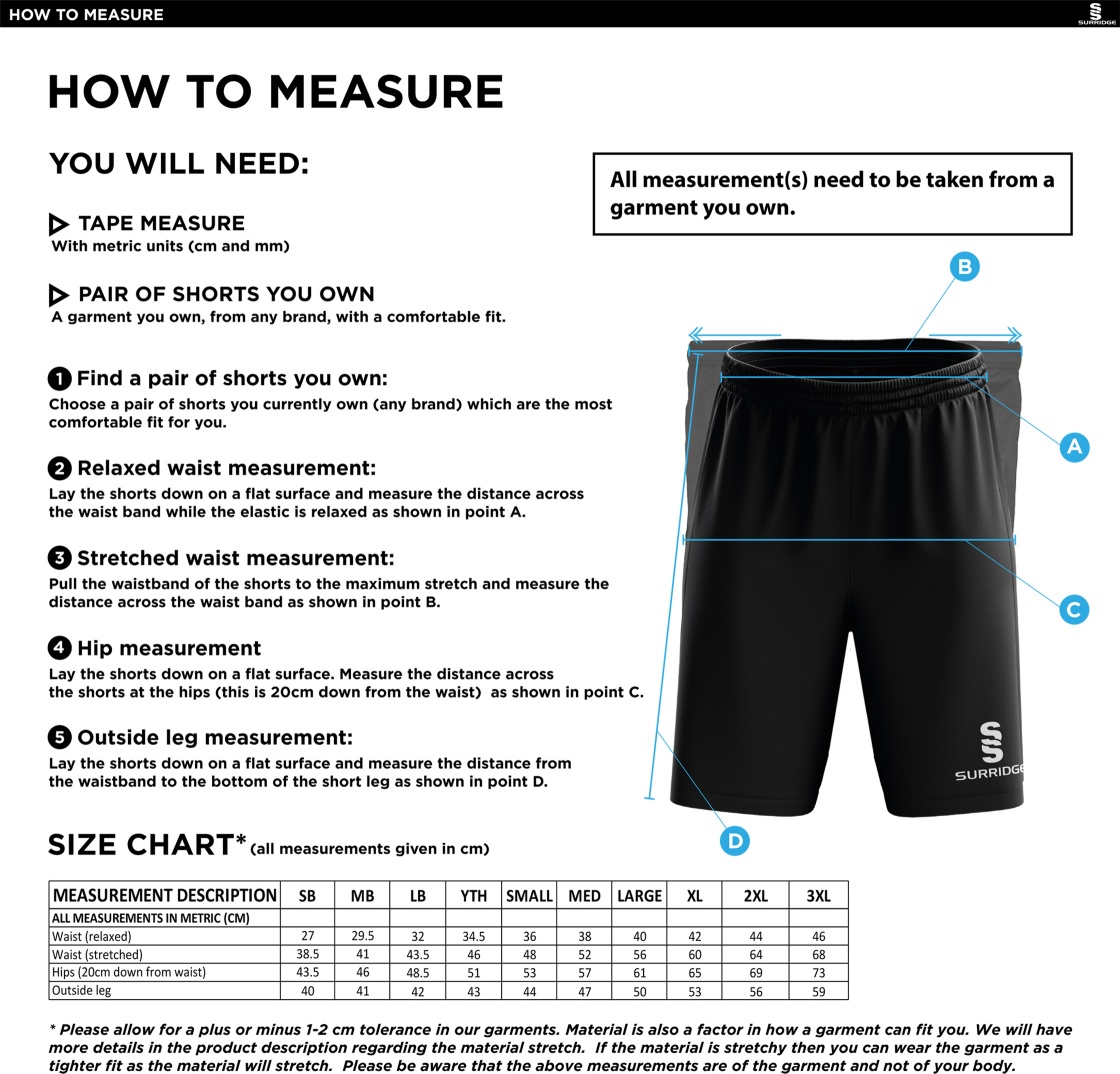 Darwen FC - Blade Shorts - Black - Unisex Fit - Size Guide