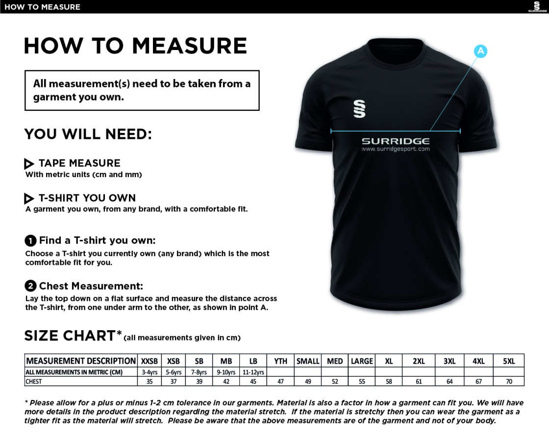 Darwen FC - Dual Games Shirt : White - Size Guide