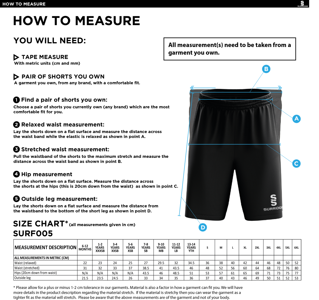 Darwen FC - Training Shorts - Black - Unisex Fit - Size Guide