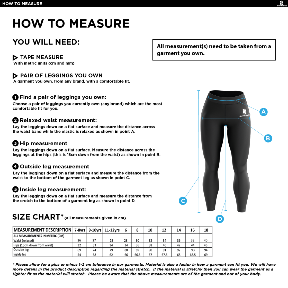 Womens Match Day - Performance Full Length Leggings - Black - Women's Fit - Size Guide