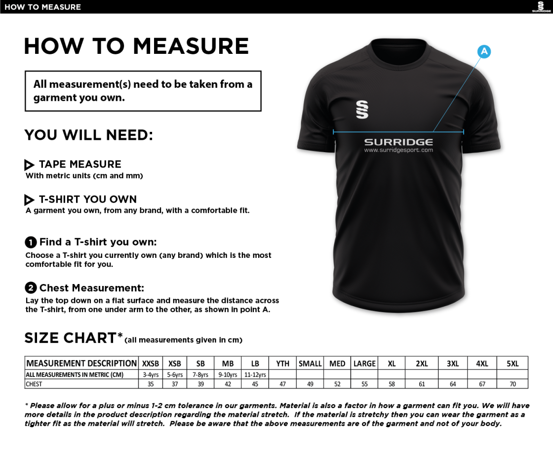 Darwen FC - RETRO SHIRT - PLAYING - Size Guide