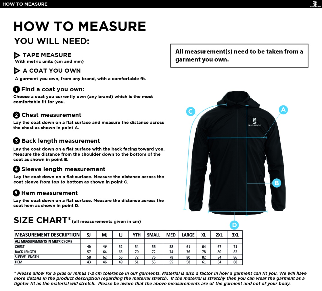 Darwen FC - Dual Elite 1/4 Zip Hoody / Rain Jacket - Navy - Unisex Fit - Size Guide